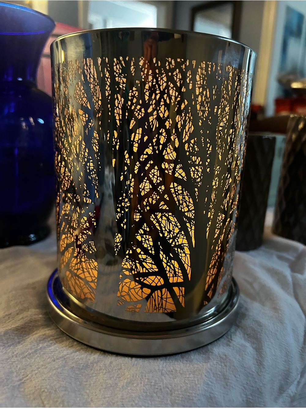 Partylite Decorative Metallic winter wonderland silhouette Candle Holder Silver